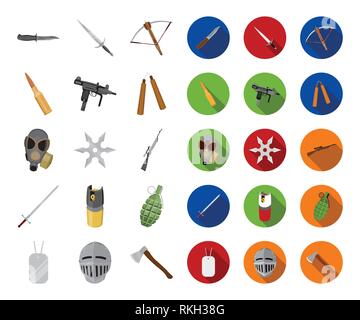 Les armes d'assaut,,,ax,lames,bataille de balles,cartouche,caricature,télévision,collection,,combat,arbalète,design,défense,feu,gaz,pistolet,Grenade,remise,casque,suspension,illustration,isolé,couteau,logo,masque,moyens,metal,médiévale,militaires,,modernes,nunchuk,1,carabine,set,shuriken,signer,sniper,acier,soldat,épée,cote,tags,deux,uzi vecteur,guerre,armes,armes,vecteurs vecteur web , Illustration de Vecteur