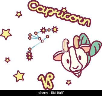 Cute vector Zodiac sign : capricorne constellation Illustration de Vecteur