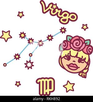 Cute vector Zodiac sign : vierge Constellation Illustration de Vecteur