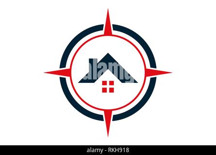 Boussole accueil estate residence house logo icône concept vecteur modèle plat Banque D'Images