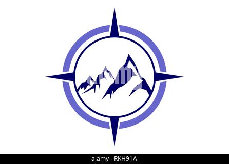 Boussole mountain résumé vecteur icône logo design plat concept Banque D'Images