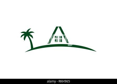 Home estate residence logo palm vector icon concept design plat Banque D'Images