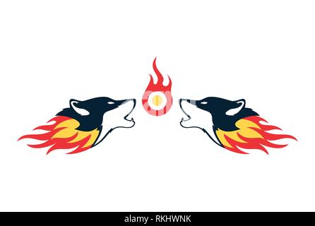 deux icône de concept de logo de loup de feu Illustration de Vecteur