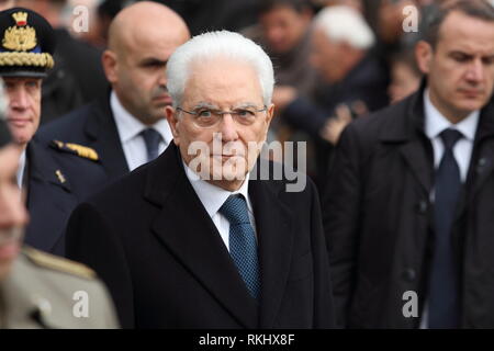 Mignano Monte Lungo - Italie, 8 décembre 2018 : Le Président de la République italienne Sergio Mattarella célèbre le 75e anniversaire de la bataille de Banque D'Images