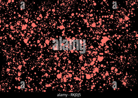 Couleur corail vivant de l'année 2019. Corail lumineuse ronde aléatoire éclaboussures de peinture sur fond noir. Abstract colorful texture pour la conception et la décoration Banque D'Images