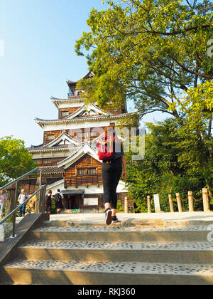 Tourisme au château d'Hiroshima, Japon Banque D'Images