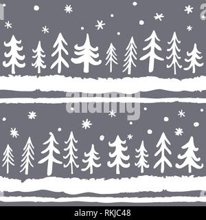 Vector hand-drawn seamless pattern avec doodle de pins. Contexte scandinave de Noël. Illustration de Vecteur