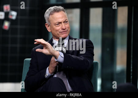 New York, USA. 11 févr., 2019. Gary Sinise au Lundi, Février 11, 2019 Construire l'intérieur de la série Celebrity Candids parlant de son nouveau livre, 'Reconnaissant American : un voyage à partir de l'auto de Service' à construire Studio à New York, USA. Crédit : Steve Mack/S.D. Mack Photos/Alamy Crédit : Steve Mack/Alamy Live News Banque D'Images