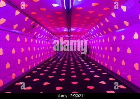 Rotterdam, Pays-Bas - 12 Février 2019 : Tunnel de l'amour est un projet par les artistes néerlandais Vollaerszwart pour célébrer le 77 anniversaire du Maastunnel à Rotterdam pour la Saint-Valentin Crédit : Peter de Kievith/Alamy Live News Banque D'Images