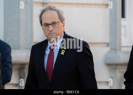 Quim Torra, président de la Generalitat, entre dans la cour suprême sans faire de déclarations. La chambre criminelle de la Cour suprême commence ce mardi 12 février, à en juger par les dirigeants de l'indépendance 12 le soi-disant "procés" en Catalogne. Appuyez sur cordon Banque D'Images