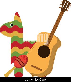 Maraca pinata guitare et symbole du mexique Illustration de Vecteur