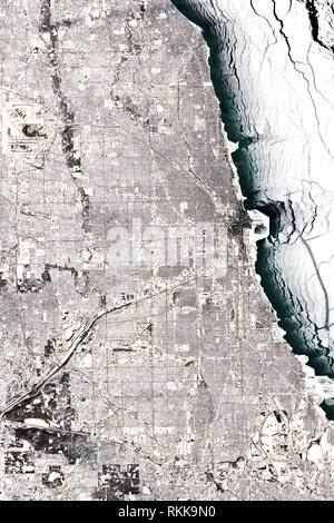 Image satellite haute résolution de Chicago en hiver - Janvier 2019 - contient des données 2019 Sentinelle Copernicus modifié Banque D'Images