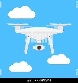 Drone avec Vamera Icône vecteur. Drone drone Copter. Drone Photo et Vidéo Vecteur Icône. Drone Copter vol avec un appareil photo numérique. Véhicule aérien sans pilote Illustration de Vecteur