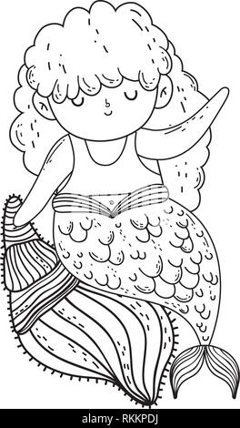 Belle sirène assise dans shell caractère féerique Illustration de Vecteur