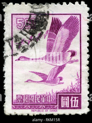 Timbre-poste de Taïwan dans le vol d'oies sauvages dans les lignes (1966) série Banque D'Images