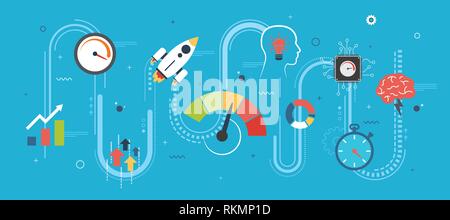 Les performances et l'efficacité, la croissance de l'entreprise et la vitesse pour le succès dans le démarrage ou de nouvelles affaires. Augmentation des finances. Bannière concept Internet en télévision Illustration de Vecteur