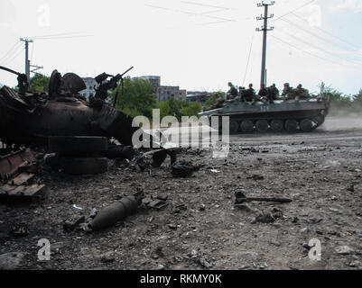 L'Ossétie du Sud, Géorgie - 22 août 2008 : les conséquences du conflit armé en Géorgie, l'Ossétie du Sud. A détruit des bâtiments et des équipements. Banque D'Images