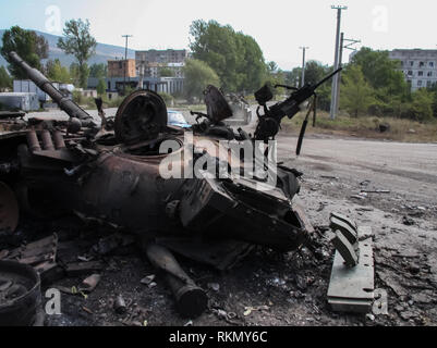 L'Ossétie du Sud, Géorgie - 22 août 2008 : les conséquences du conflit armé en Géorgie, l'Ossétie du Sud. A détruit des bâtiments et des équipements. Banque D'Images