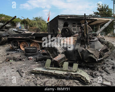 L'Ossétie du Sud, Géorgie - 22 août 2008 : les conséquences du conflit armé en Géorgie, l'Ossétie du Sud. A détruit des bâtiments et des équipements. Banque D'Images