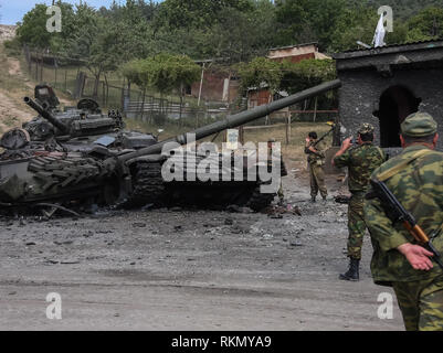 L'Ossétie du Sud, Géorgie - 22 août 2008 : les conséquences du conflit armé en Géorgie, l'Ossétie du Sud. A détruit des bâtiments et des équipements. Banque D'Images