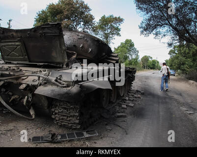 L'Ossétie du Sud, Géorgie - 22 août 2008 : les conséquences du conflit armé en Géorgie, l'Ossétie du Sud. A détruit des bâtiments et des équipements. Banque D'Images