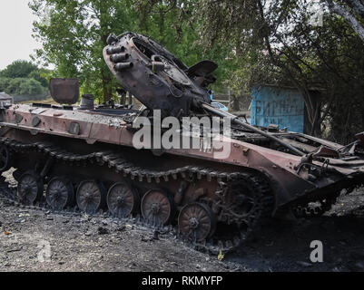 L'Ossétie du Sud, Géorgie - 22 août 2008 : les conséquences du conflit armé en Géorgie, l'Ossétie du Sud. A détruit des bâtiments et des équipements. Banque D'Images