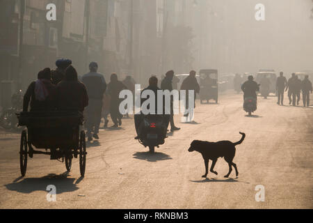 Tôt le matin, le trafic et les piétons à Amritsar, Inde Banque D'Images