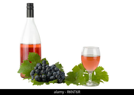 Vin rouge avec des pointes de rouge et le raisin isolated on white Banque D'Images