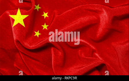 Drapeau réaliste de la Chine sur la surface d'un tissu Banque D'Images