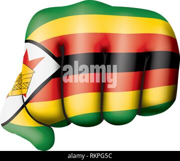 Drapeau du Zimbabwe et de la main sur fond blanc. Vector illustration Illustration de Vecteur