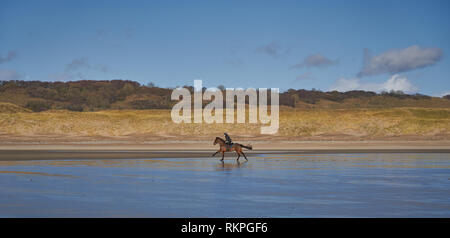 L'équitation sur la plage de Newton, près de Porthcawl, Nouvelle-Galles du Sud Banque D'Images