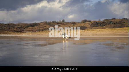 L'équitation sur la plage de Newton, près de Porthcawl, Nouvelle-Galles du Sud Banque D'Images