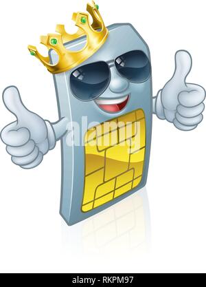 Carte SIM Téléphone Portable Cool King Cartoon Mascot Illustration de Vecteur