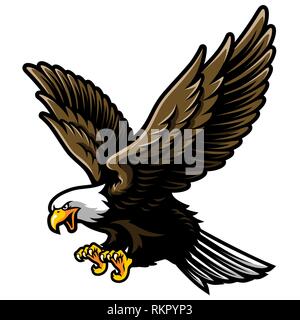 L'aigle chauve américain avec les ailes ouvertes et les griffes en style cartoon Illustration de Vecteur