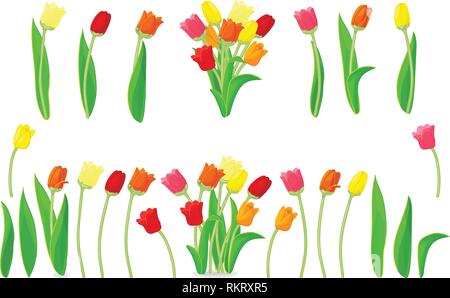 Fleurs tulipe vecteur icônes mignonnes ensemble big Illustration de Vecteur