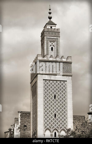 Paris, France - La célèbre Grande mosquée de quartier Latin. UNESCO World Heritage Site. Banque D'Images