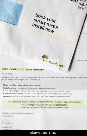 Lettre de Scottish Power Energy Company faisant campagne pour une plus intelligemment la Grande-Bretagne pour réserver votre compteur intelligent installer maintenant Banque D'Images