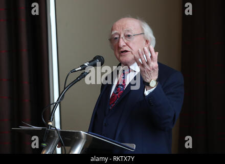 Le Président irlandais Michael D. Higgins traite d'un déjeuner d'affaires avec des organismes d'État à l'hôtel Hilton de Liverpool sur le deuxième jour d'une visite officielle au Royaume-Uni. Banque D'Images