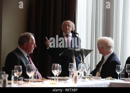 Le Président irlandais Michael D. Higgins traite d'un déjeuner d'affaires avec des organismes d'État à l'hôtel Hilton de Liverpool sur le deuxième jour d'une visite officielle au Royaume-Uni. Banque D'Images