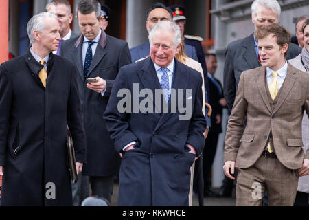 Liverpool, Royaume-Uni. 12 Février 2019 : le Prince de Galles visite du Royal Albert Dock de Liverpool dans le cadre de sa visite dans la ville le mardi 12 février 2019. Son Altesse Royale est de visiter le Royal Albert Dock pour célébrer le Dock de neuf statut royal, qui a été décerné en 2018. Le Dock célébrera son 175e anniversaire en 2021. Crédit : Christopher Middleton/Alamy Live News Banque D'Images