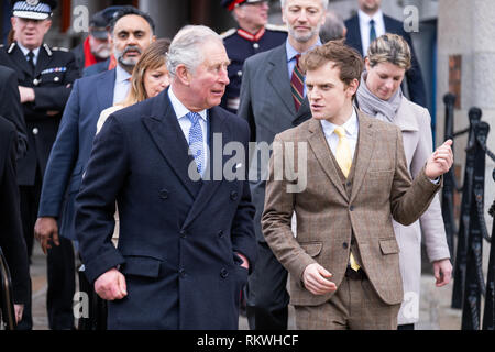 Liverpool, Royaume-Uni. 12 Février 2019 : le Prince de Galles visite du Royal Albert Dock de Liverpool dans le cadre de sa visite dans la ville le mardi 12 février 2019. Son Altesse Royale est de visiter le Royal Albert Dock pour célébrer le Dock de neuf statut royal, qui a été décerné en 2018. Le Dock célébrera son 175e anniversaire en 2021. Crédit : Christopher Middleton/Alamy Live News Banque D'Images