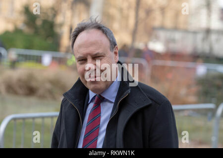 12 février 2019 Londres, Nigel Dodds, OBE, MP, chef adjoint de la DUP, est interviewé sur le Brexit backstop irlandais sur College Green London Credit Ian Davidson/Alamy Live News Banque D'Images