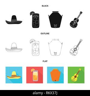 Sombrero,cocktail,guitare,distillerie mexicaine,verre,processus,ornement,espagnol,vodka,alcool,, chapeau,citron,industrie,folk,costumes,chaux,eau,traditionnelle,voyage,vacances,alcool moonshine,whiskey,coiffure,musique,gin,vêtements,instrument,capacité,cafe,Latin,carnaval,national,Mexique,tequila,fajita,fiesta,party,fête,set,icône,,illustration,collection,isolé,design,graphisme,élément vecteur vecteurs,signer , Illustration de Vecteur