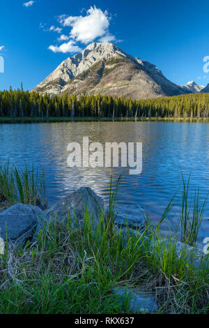 La montagne dans la vallée de pulvérisation Buller Provincial Park, Kananaskis, Alberta, Canada reflétant dans l'étang de Buller Banque D'Images