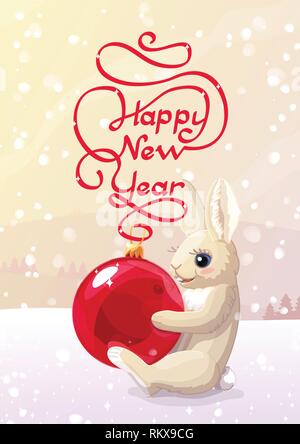 Vector bonne année carte postale d'hiver mignon Illustration de Vecteur