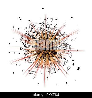 Nuage d'explosion de pièces noires sur fond blanc. Vol au hasard Particules Sharp Illustration de Vecteur