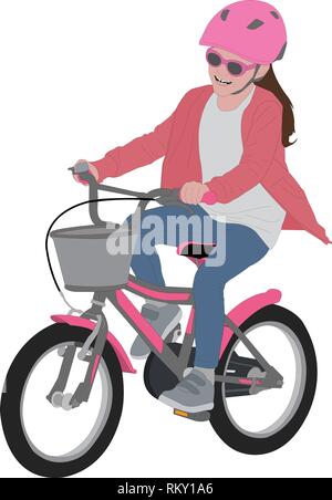 Bambin girl riding bicycle, illustration couleur détaillées - vector Illustration de Vecteur