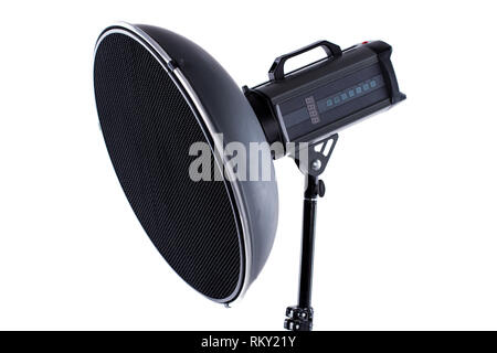 Studio light stand isolé sur le blanc. Banque D'Images