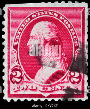 USA - circa 1890 : timbre imprimé aux États-Unis présente le portrait d'un George Washington (1732-1799), série, vers 1890 Banque D'Images