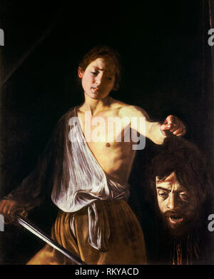 David avec la tête de Goliath, Caravaggio, 1610, peinture à l'huile sur toile Banque D'Images